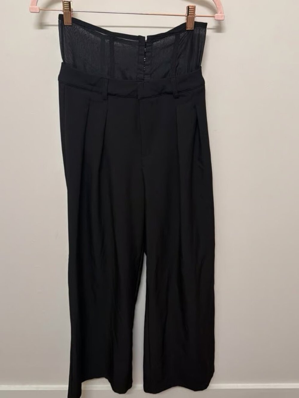 Black Corset-Waist Wide-Leg Trousers